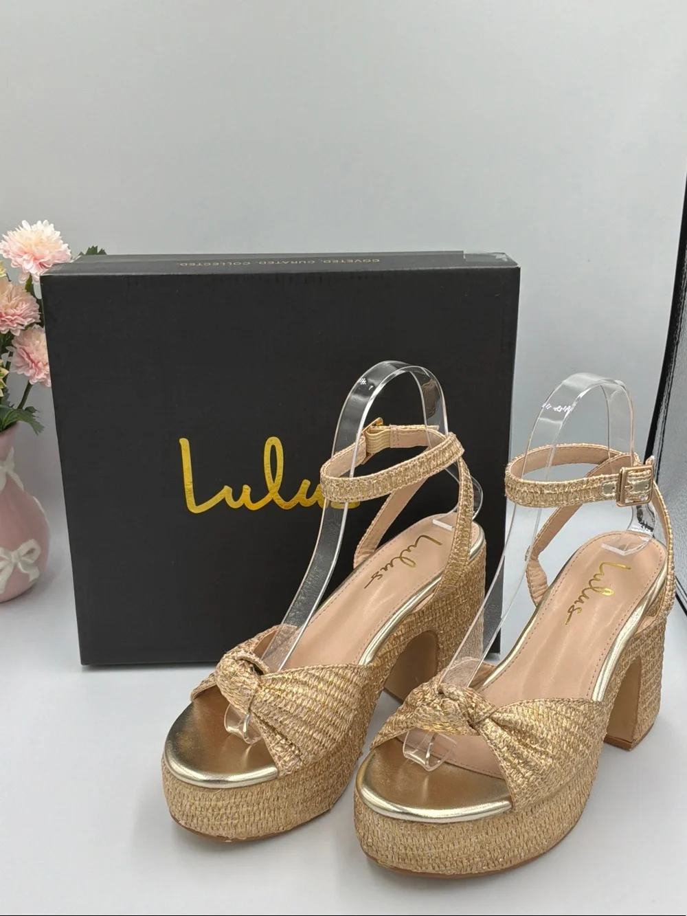 Lulu's Gold Braided Platform Sandals with Ankle Buckle